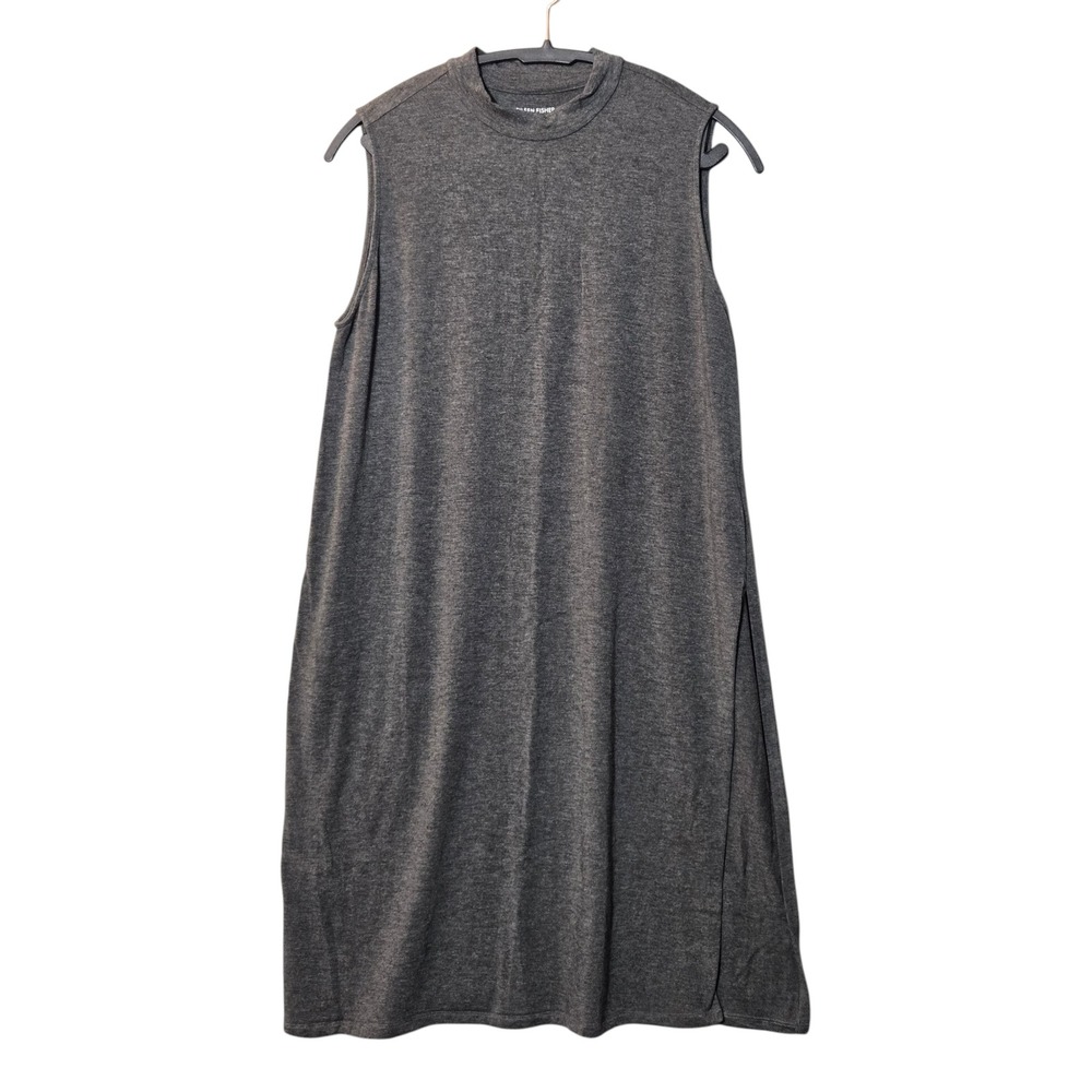 Eileen Fisher Mock Neck Sleeveless Midi Shift Dress Gray M Casual Minimalist